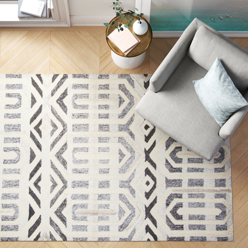 Tapis gris / naturel en laine touffeté à la main Preusser, Rectangle 10 pi x 13 pi