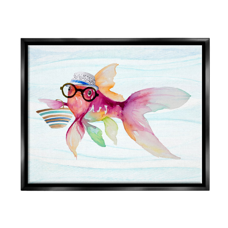 Hipster Fish, art marin sur toile flottant par Lanie Loreth, H 25 po x l 31 po x P 1,7 po, Cadre flottant noir de jais