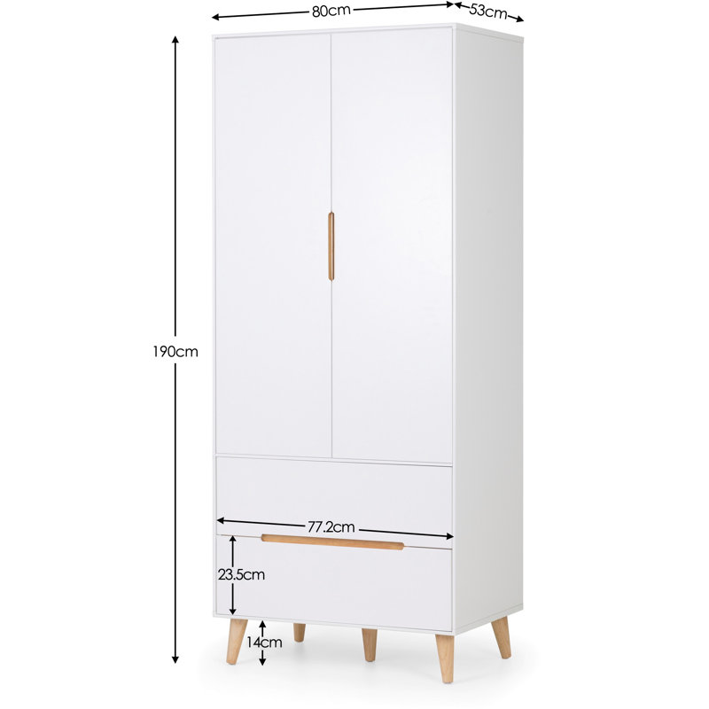 Heriberto 2 Door Solid Wood Wardrobe, White