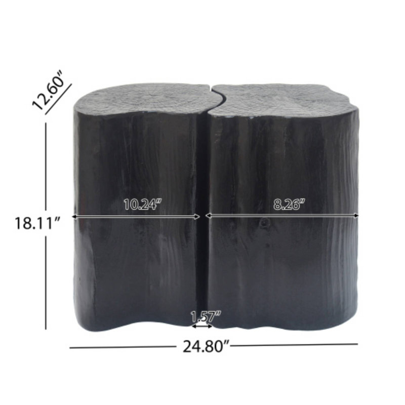 Black Irregular MGO End Table 2-In-1, Split Design, Indoor/Outdoor Small Space Ready, Black