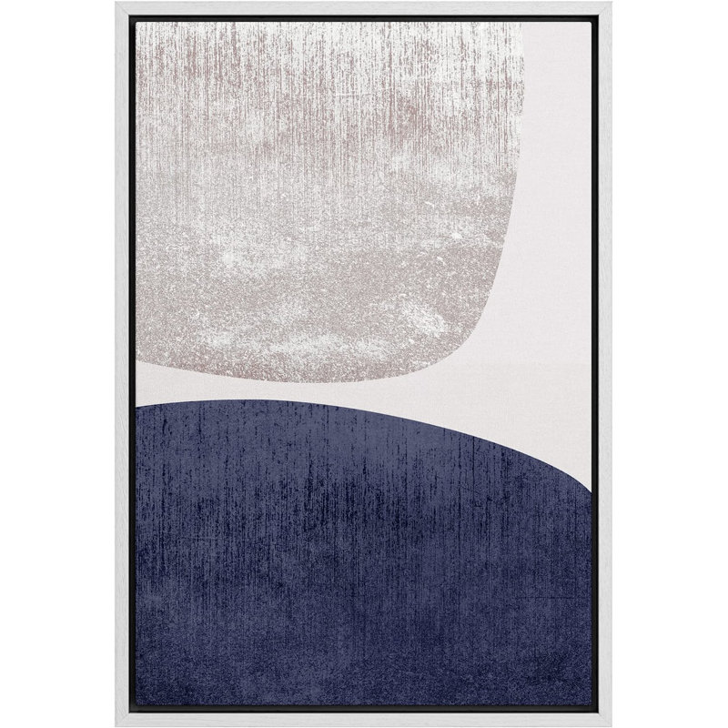 «Mid Century Shape» pastel bleu gris géométrique à motifs géométriques abstraits - cadre flottant, impression sur toile