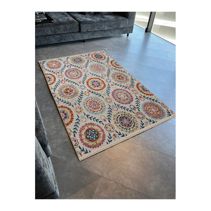 Tapis beige décoratif multicolore à motif floral beige, Rectangle 3 pi 3 po x 4 pi 11 po