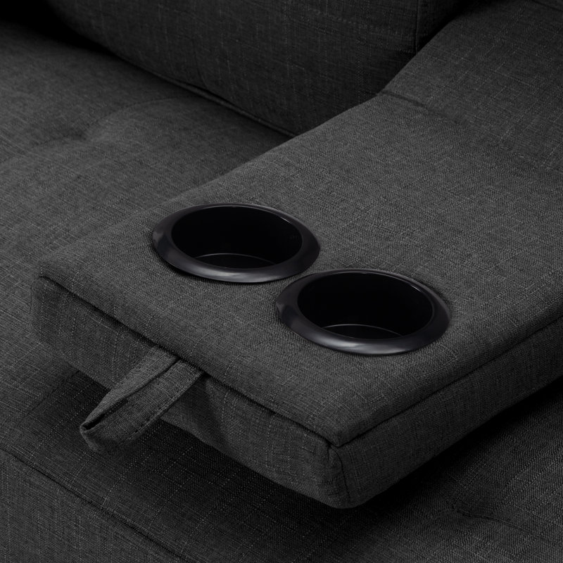 Ebern Designs 65.3” Futon Sleeper Sofa Bed,Removable Arm Pad, Dark Grey