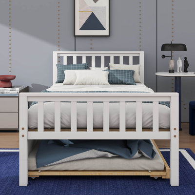 Structure de lit plateforme en bois robuste avec lit gigogne escamotable