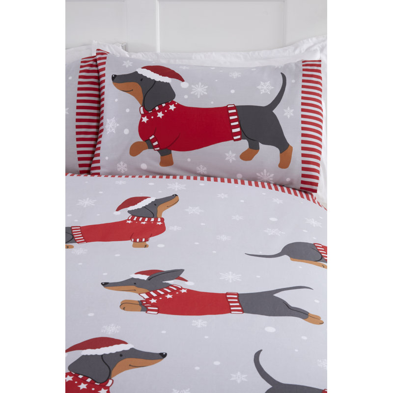 Adilet Sausage Dog in the Snow Duvet Cover Set, Kingsize Duvet Cover + 2 Standard Pillowcases
