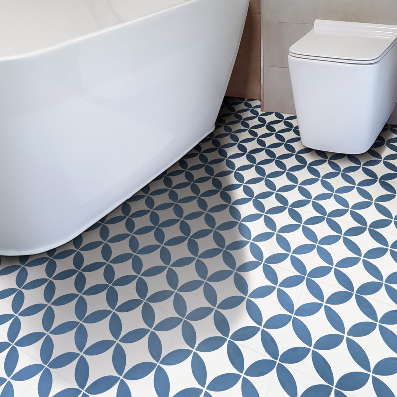 Amlo 8" x 8" Cement Patterned Wall & Floor Tile, White/Black