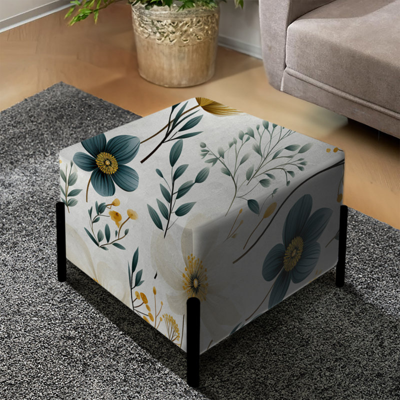 Literie florale blanche et beige minimaliste - Repose-pieds carré floral