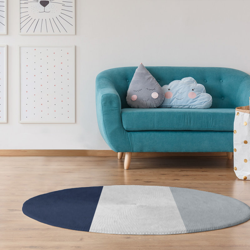Tapis à rayures bleu marine/blanc/gris anthracite New York, Rond 5 pi