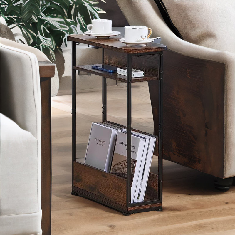 Alewine 3 Tier End Table Side Table Industrial Rustic Brown Living Room Bedroom Furniture