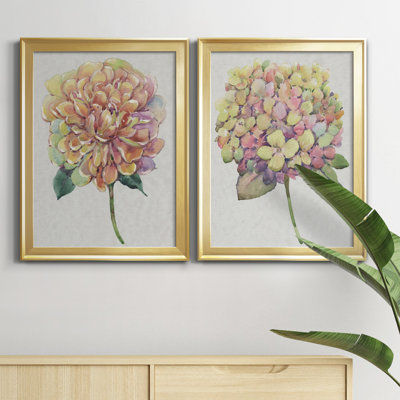 Multicolore floral I - ensemble de 2 peintures sur toile encadrées