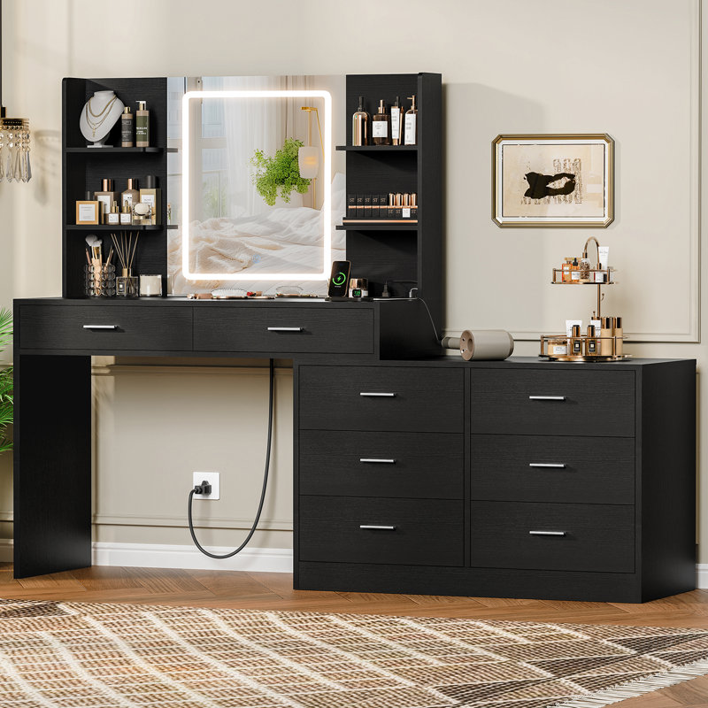 Grand meuble-lavabo noir avec lumière DEL, Noir