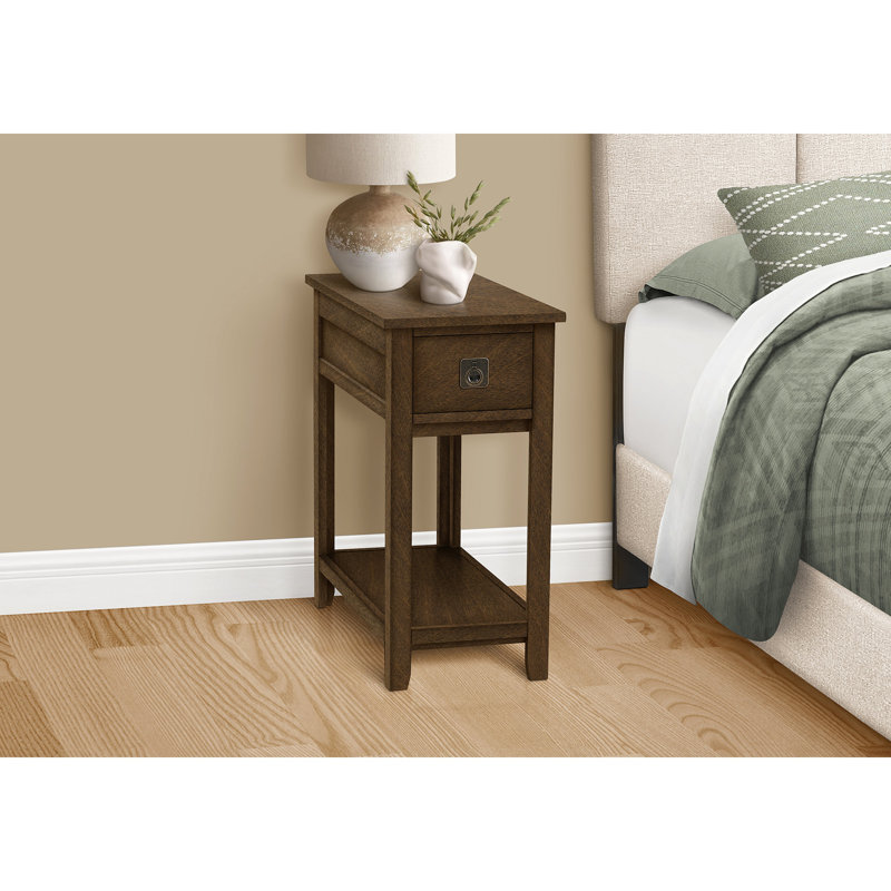 Table d'appoint, table de bout, table d'appoint, table de chevet, chambre à coucher, placage de tiroir de rangement étroit, transitionnel
