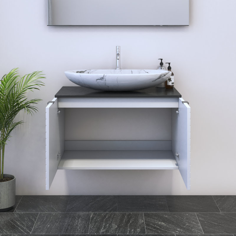 Ensemble de meuble-lavabo simple 31,5 po avec plateau Karaya, Blanc, Noir