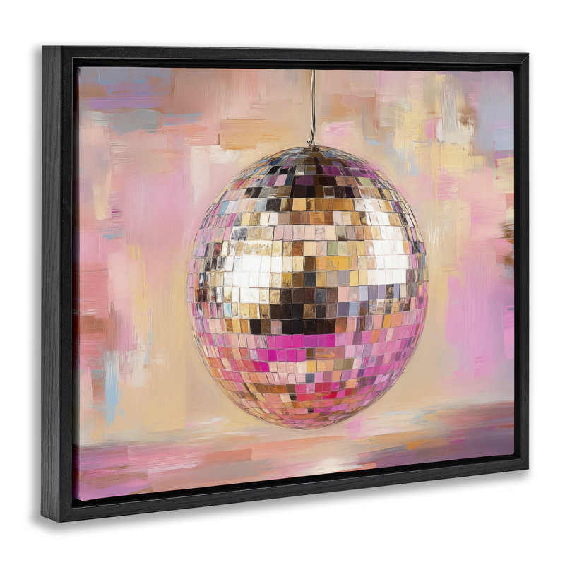 Cadre flottant miroitant boule disco, design par Nini Art, H 25 po x l 31 po, Cadre flottant noir de jais
