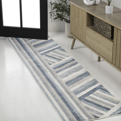 Huddersfield Rainbow Contemporary Stripe Blue/Cream/Gray Rug