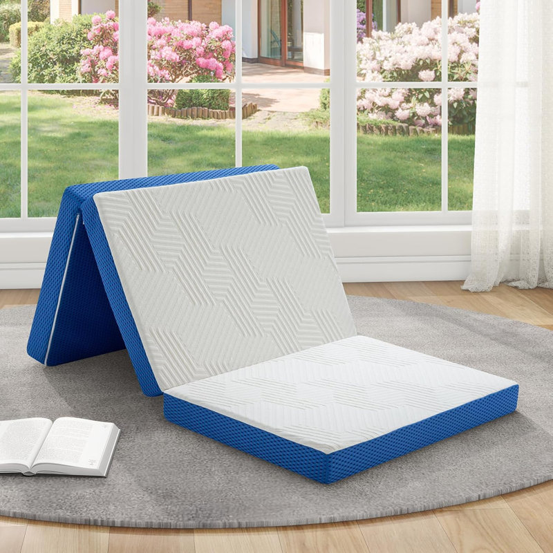 Matelas en mousse à mémoire de forme pliable en trois, matelas pliant de 4 pouces avec housse lavable, matelas pliable portable pour camping-car, tapis d'invité, rangement facile, 75 po x 54 po x 4 po