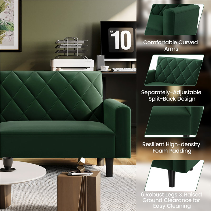 2-Seater Sofa Bed Aidden With Adjustable Backrest, Green