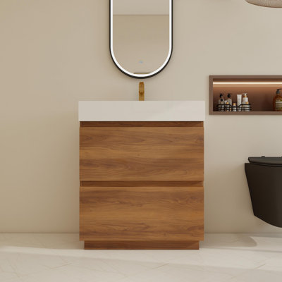 Ensemble de meuble-lavabo simple 30 po avec lavabo en résine, meuble-lavabo sur pied avec 2 tiroirs