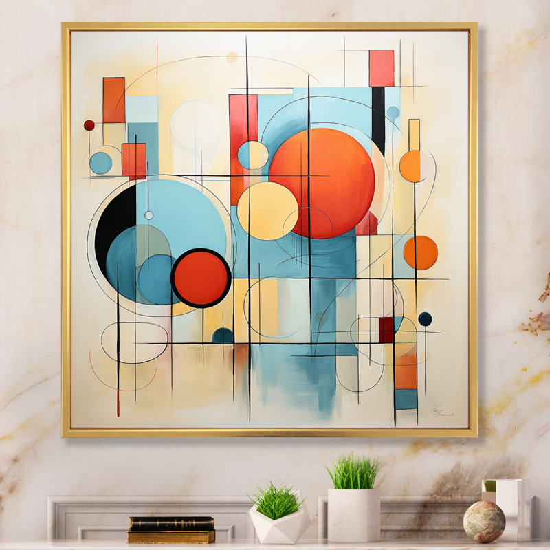 Colourful Mid Century Dynamic Duality I - Mid-Century Wall Decor, Encadrement doré, H 36 po x l 36 po x P 1,5 po