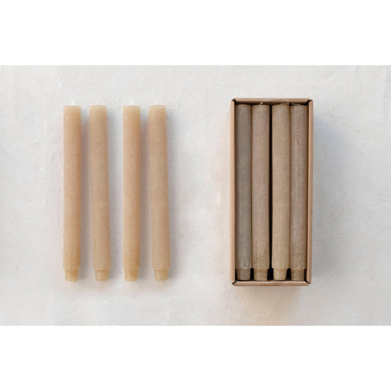Caridad Pleated Taper Candles Unscented in Box, Set of 12, Linen
