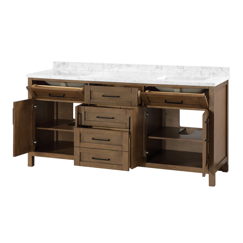 Meuble-lavabo double 72,05 po avec plateau en marbre Jaylea