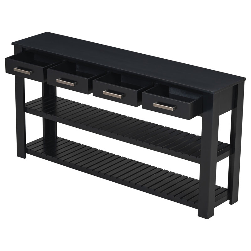 Entryway Console Table with 4 Drawers and 2 Shelves, Suitable for Entryways, Living Rooms., Black
