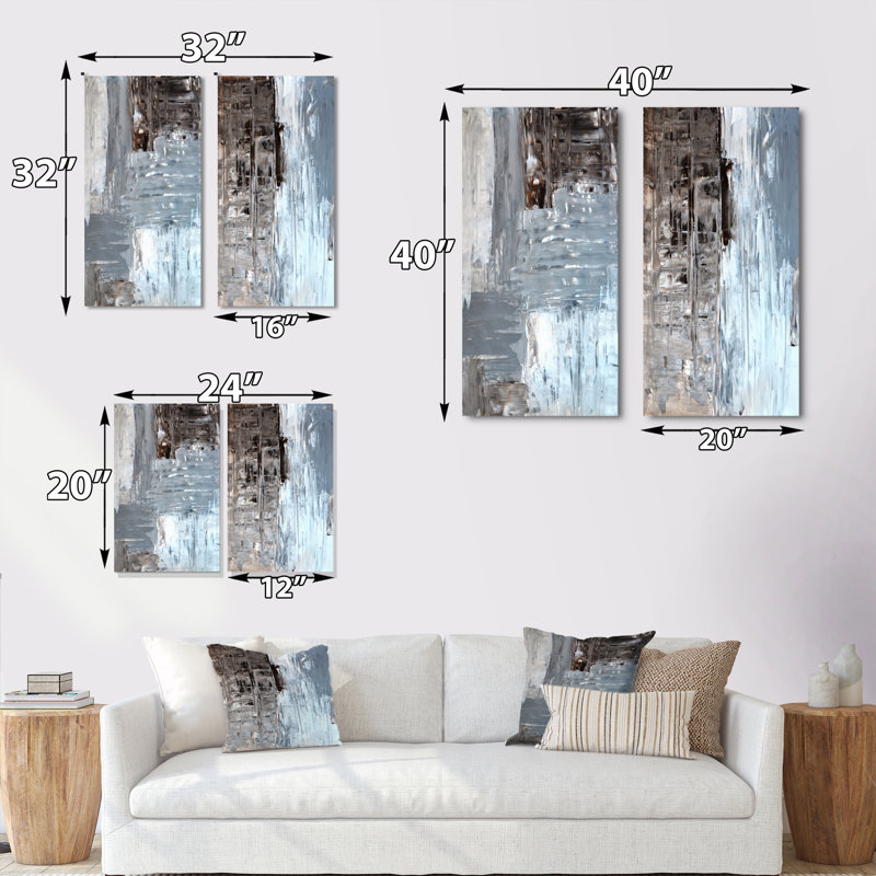 Ensemble de 2 peintures sur toiles colorées dans des tons de gris et de brun, Toile tendue, H 20 po x l 24 po x P 1 po