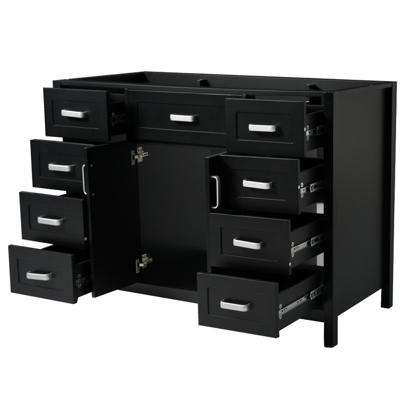 Meuble-lavabo 47 po sans lavabo, armoire seulement, 2 portes et 8 tiroirs, système de fermeture en douceur, design classique, noir