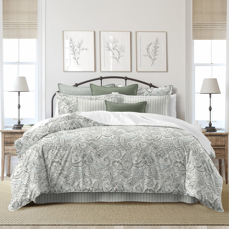 Ensemble d'édredon en coton Paisley Seafoam, Édredon très grand + 7 pièces supplémentaires