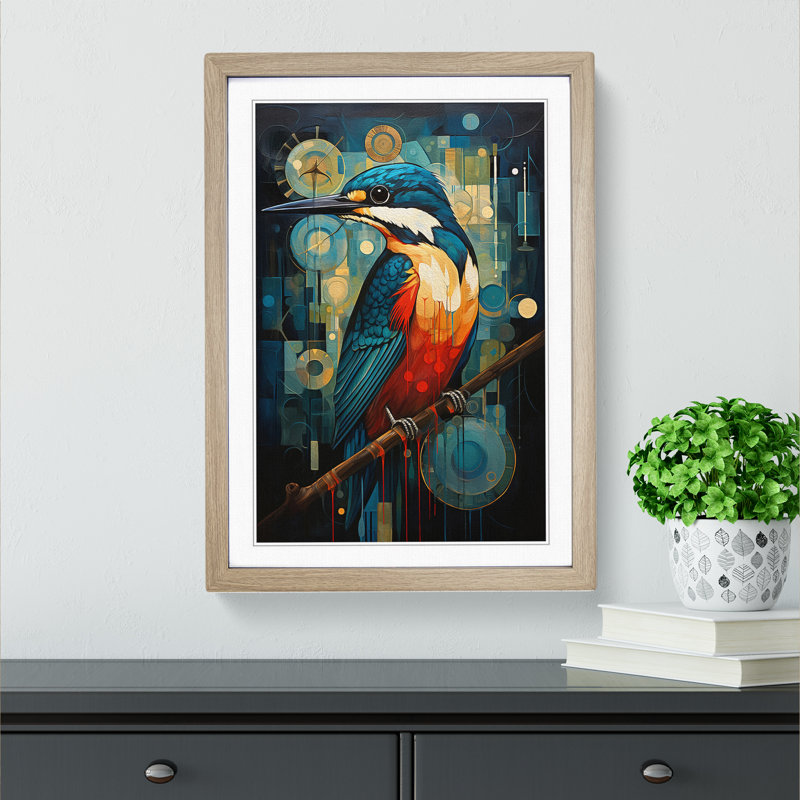 King Fisher Constructivism No.3 - Single Picture Frame Print on Wood, Oak Framed, 34cm H x 25cm W x 2cm D