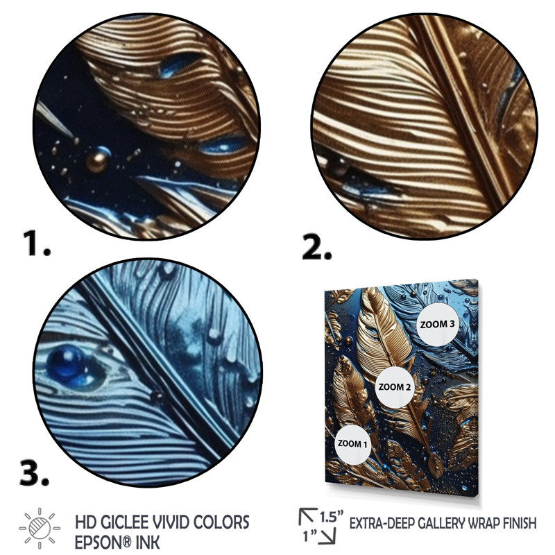 «Misael Gold Feather Glamour I», reproduction sur toile, Cadre photo noir, H 20 po x l 12 po x P 1 po