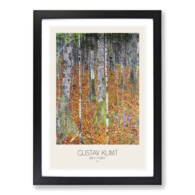 Birch Forest with Border by Gustav Klimt - Picture Frame Painting, 65cm H x 48cm W x 2cm D, Black Framed