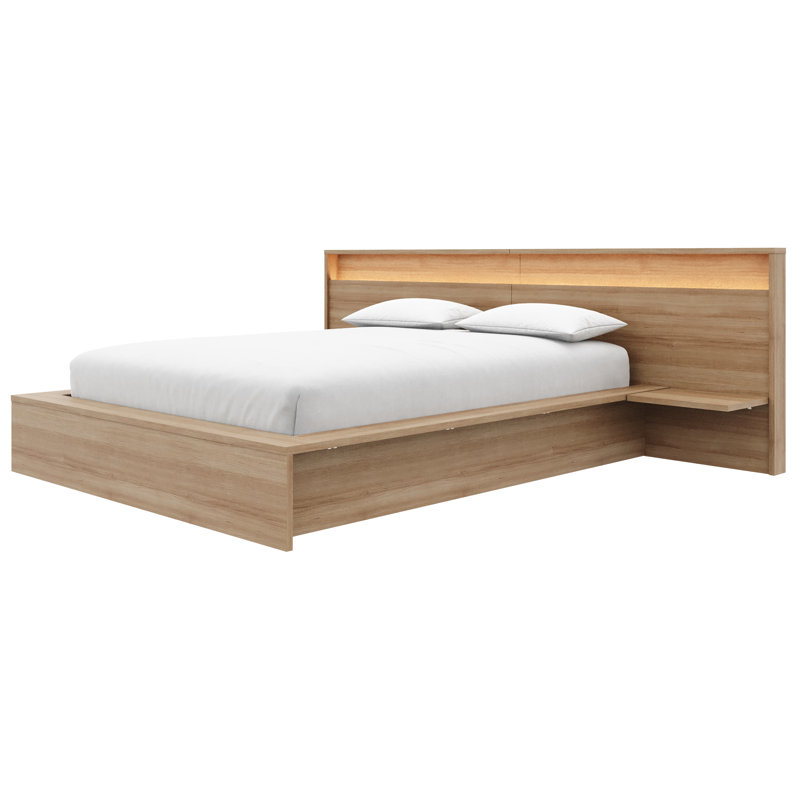 Luna Queen Size Bedframe with Wide Headboard with Dimmable Lighting, Brown