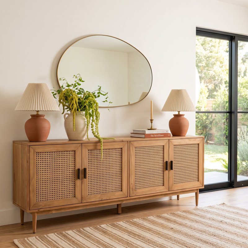 Genie Solid Wood - 4 Door Sideboard, Natural Brown