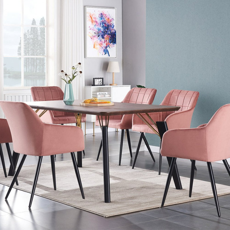 Yerres 6 - Person Dining Set, Pink, Brown