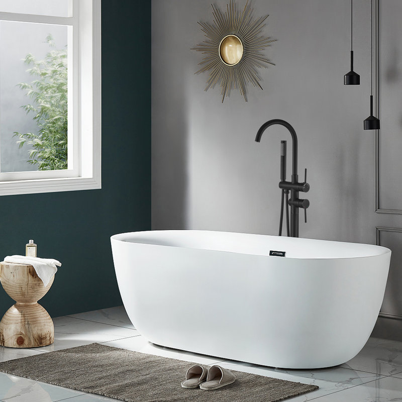 1 Handle Floor Bath Shower Mixer Bath Filler with Diverter, Black
