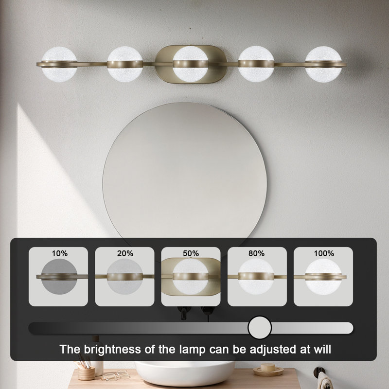 Éclairage pour meuble-lavabo avec 5 ampoules DEL, Or brossé