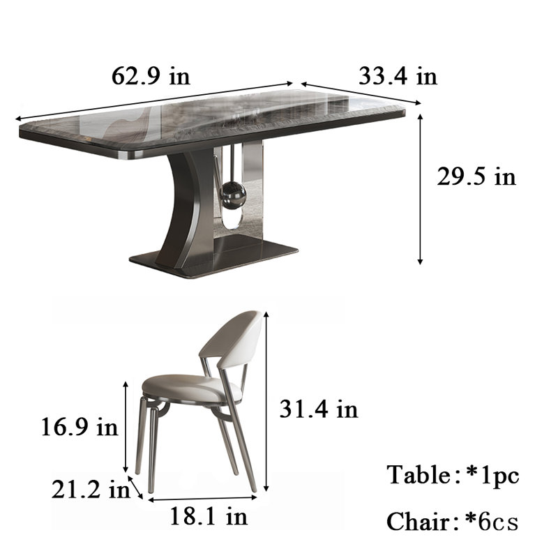 Table et chaise en pierre micro-cristalline, H 29,5 po x L 62,9 po x l 33,4 po, Gris