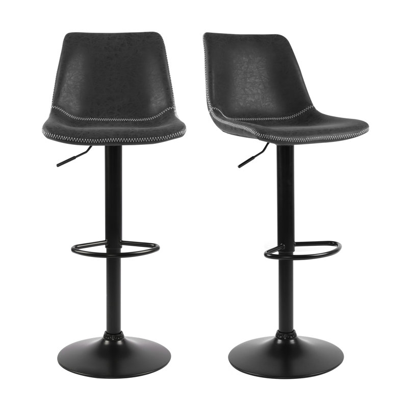 Pu Extra-tall Bar Height Bar Stools Swivel & Adjustable Height With Footrest, Black