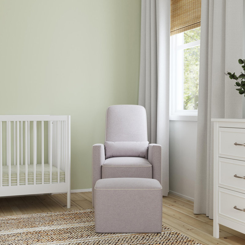 Gray Polyester Swivel Glider with Ottoman and Lumbar Pillow