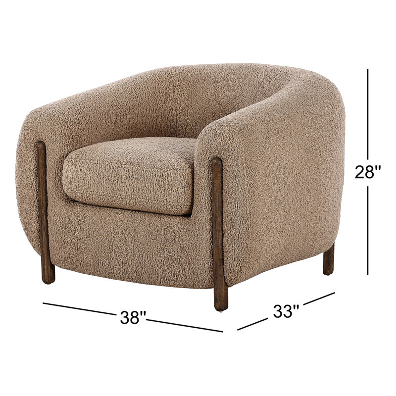 Lyla 38" W Polyester Blend Barrel Chair, Sheepskin Camel Sherpa