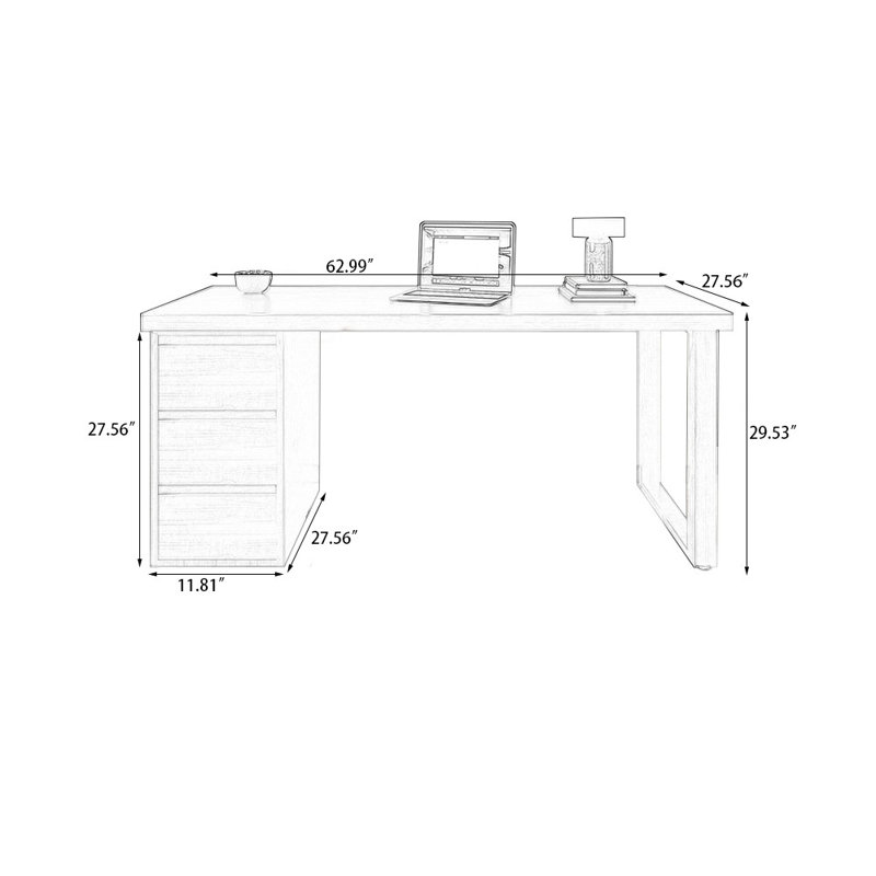 78.74" Chestnut Rectangular Solid Wood with 3 drawers desk, Left Hand Return, 29.53" H x 62.99" W x 27.56" D