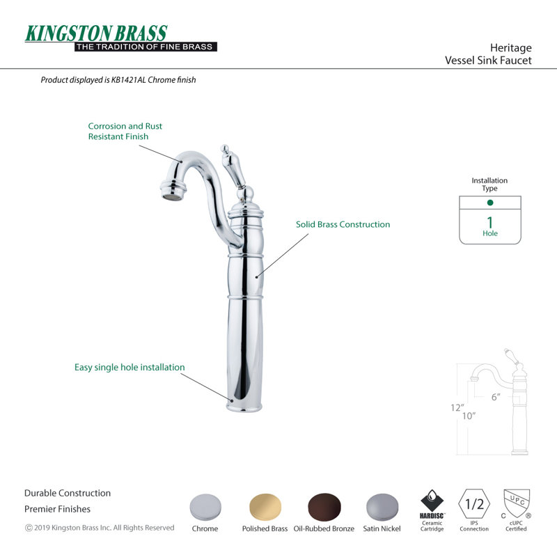 Robinet de salle de bain pour évier de vaisseaux Heritage, Nickel brossé