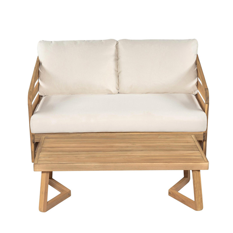 Royal Acacia Wood Loveseat and Coffee Table Set, Beige
