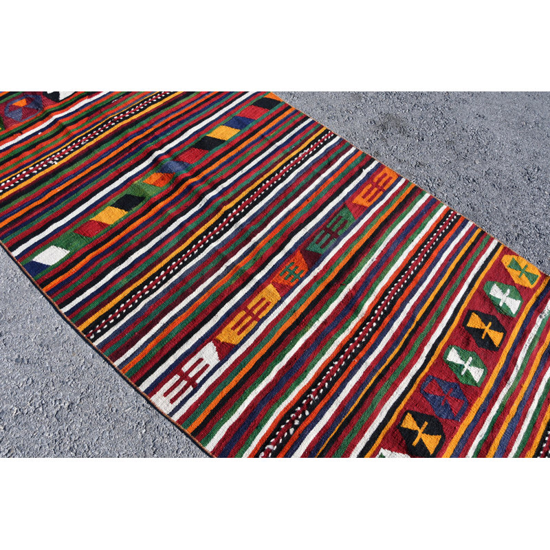 Tapis turc Oushak fabriqué à la main pour la cuisine et le couloir, style oriental rétro rouge / jaune