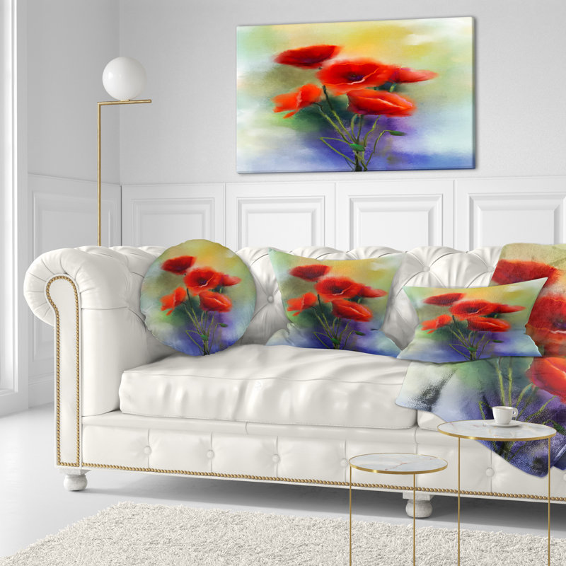 Coussin Watercolor Red Poppy - imprimé floral