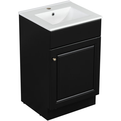 Meuble-lavabo noir de 20 po. Meuble-lavabo avec lavabo. Finition du lavabo en céramique. Tablette de porte et tablette réglable. Espace de rangement silencieux. Compatibilité de robinet à un trou.