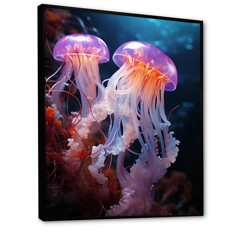 Kelvers Ethereal Beauty Jellyfish II - imprimé, H 44 po x l 34 po x P 1,5 po, Cadre flottant noir