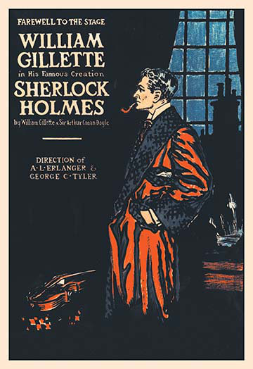 « william gillette as sherlock holmes : farewell to the stage rétro », H 42 po x l 28 po x P 1,5 po