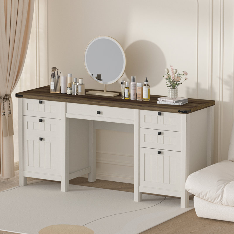 61.8" Modern Farmhouse Executive Desk, Antique Gray/White